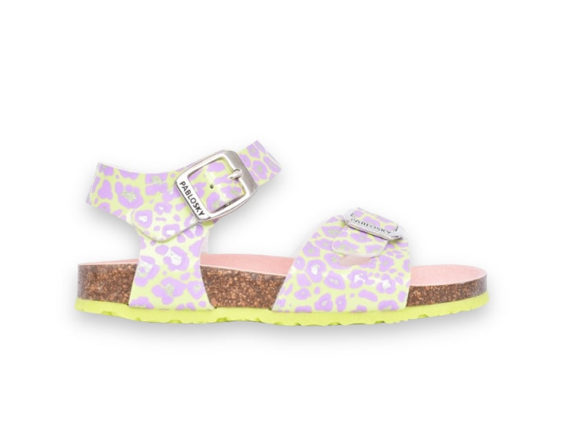 Pablosky - Girls purple leopard pint/lime sandal - 428790