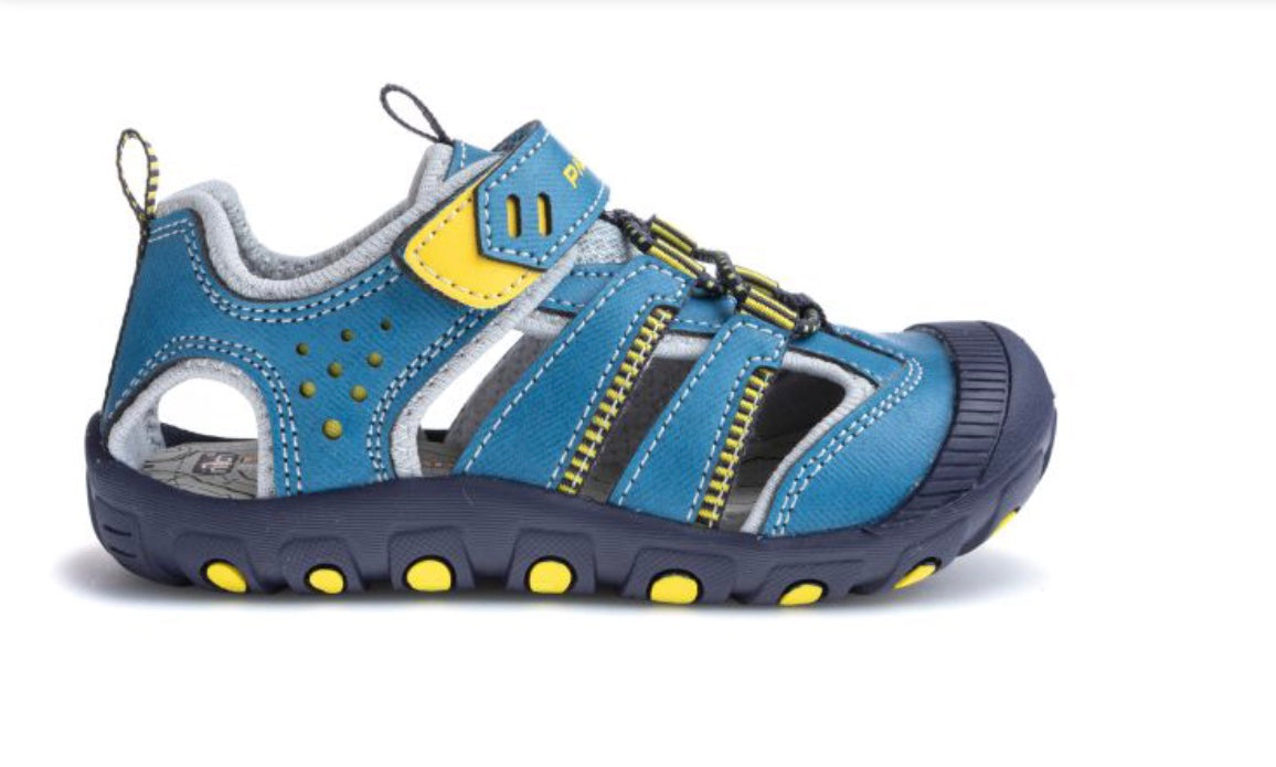 Pablosky - boys blue/yellow closed toe & heel sandal - jeans grey