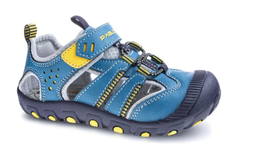 Pablosky - boys blue/yellow closed toe & heel sandal - jeans grey