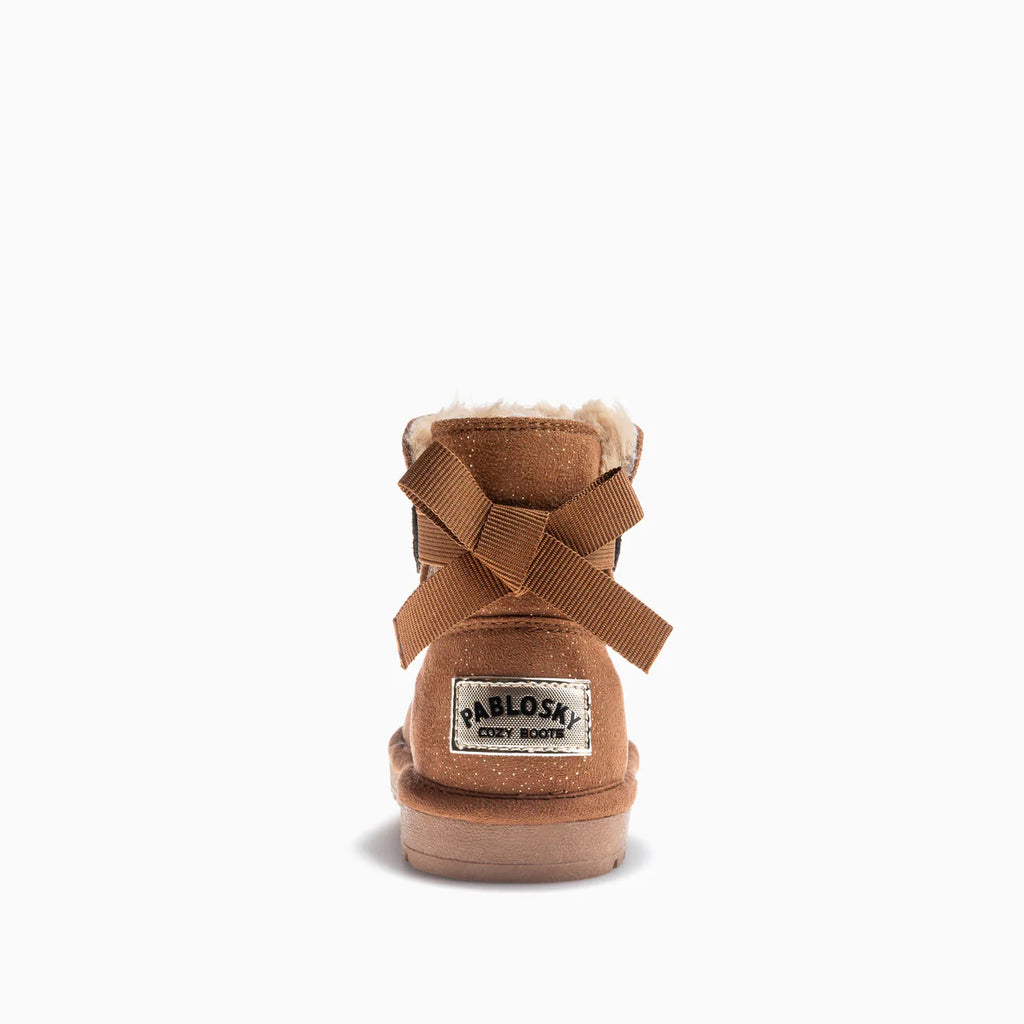 Pablosky - Girls brown/glitter/bow ugg boot - 978240