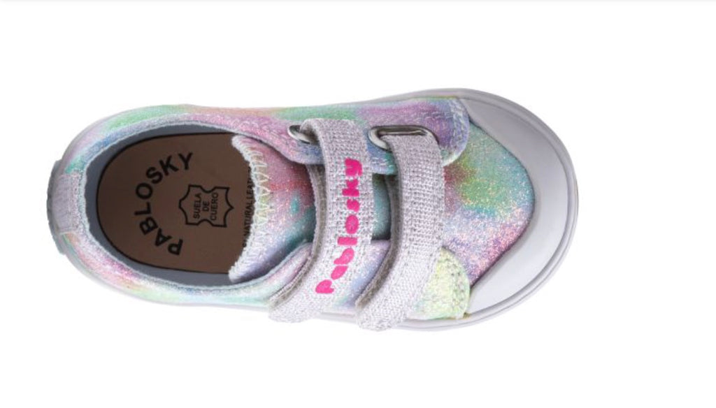 Pablosky - girls canvas multi glitter shoe - Lino glitter Malva.