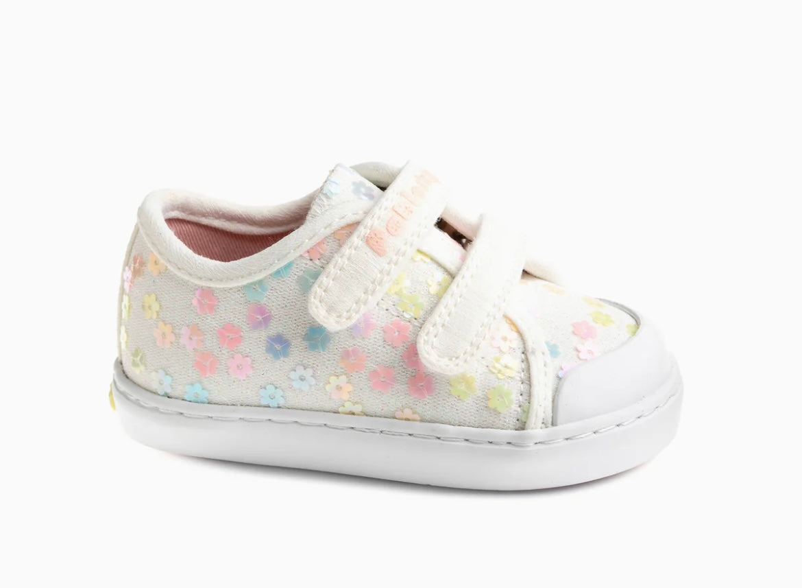 Pablosky- Girls white/pink canvas shoe - 980600
