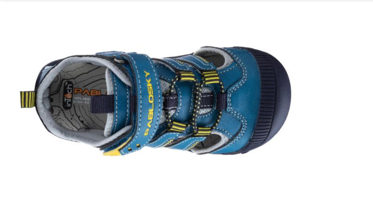 Pablosky - boys blue/yellow closed toe & heel sandal - jeans grey