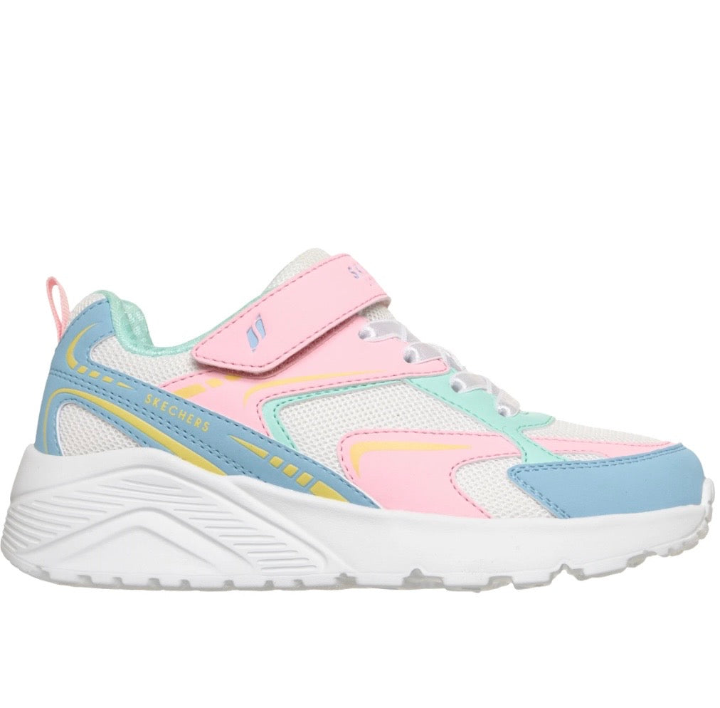 Skechers - Girls white/multi Velcro runner - uno lite vista strike
