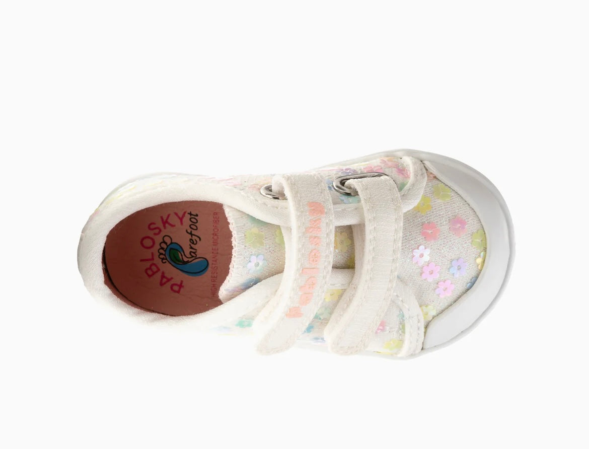 Pablosky- Girls white/pink canvas shoe - 980600