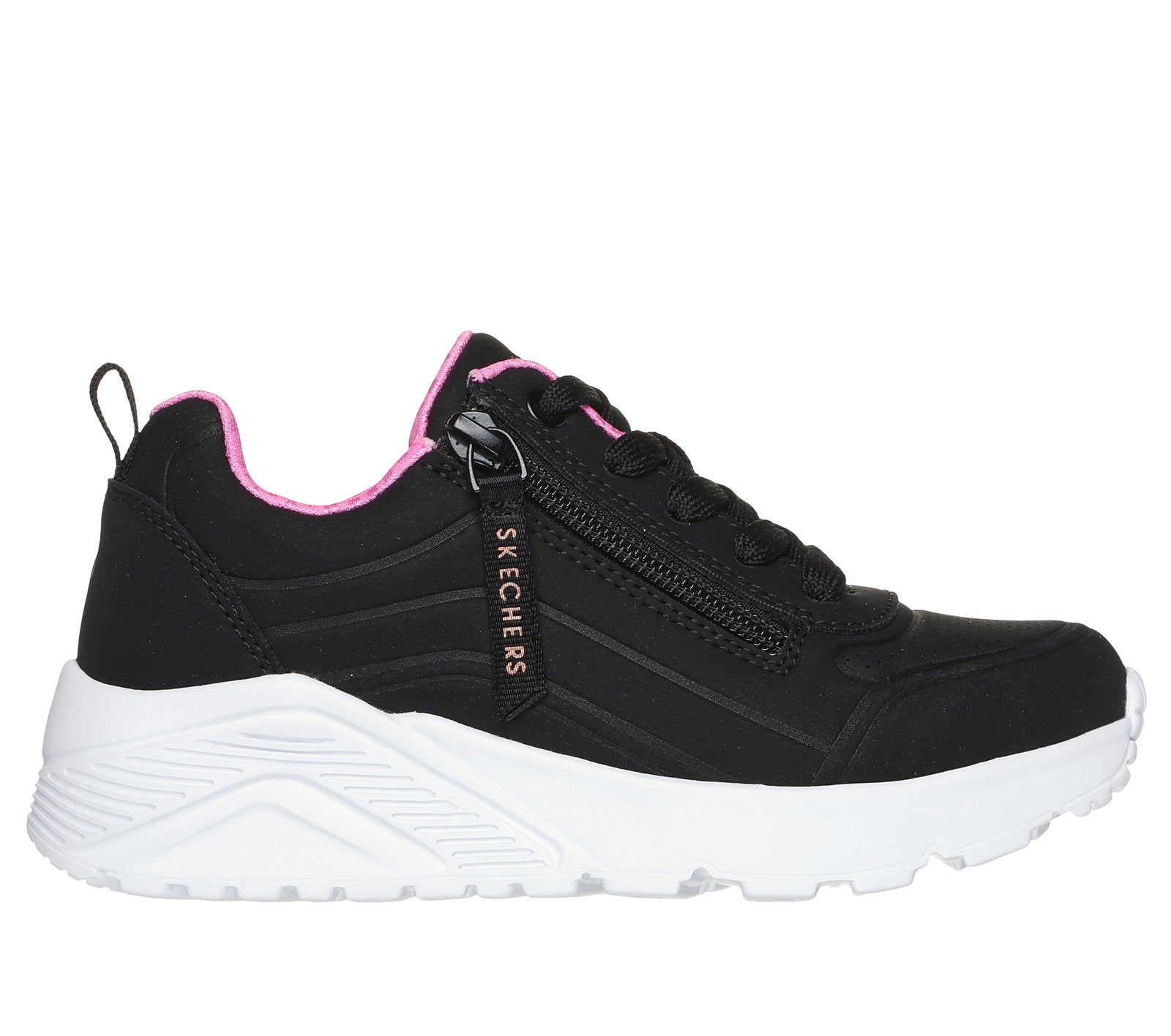 Skechers - Girls black/pink runner - uno lite easy zip