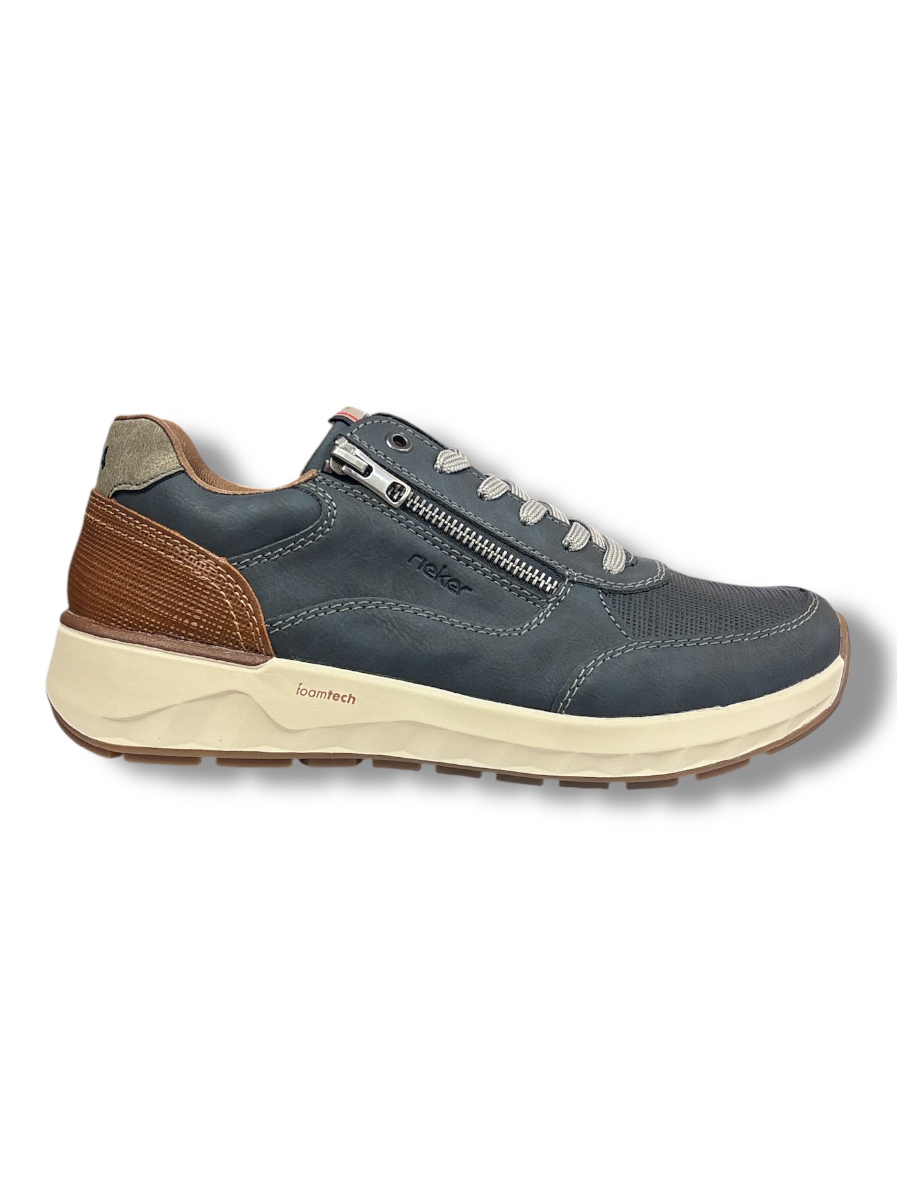 Rieker - Mens navy/brown lace - side zip shoe - 11504-14