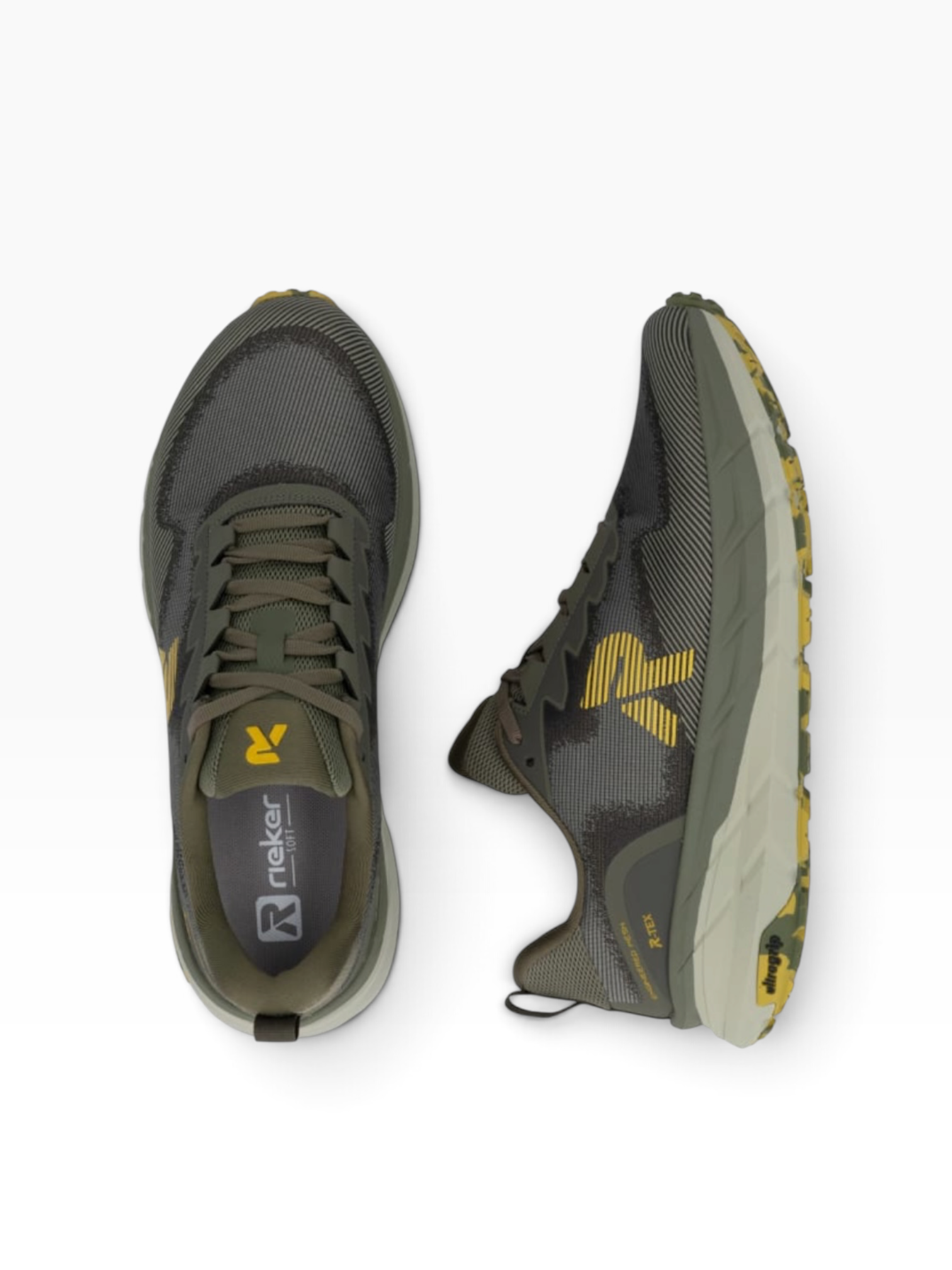 Rieker - Mens khaki/yellow waterproof runner - U4500-54