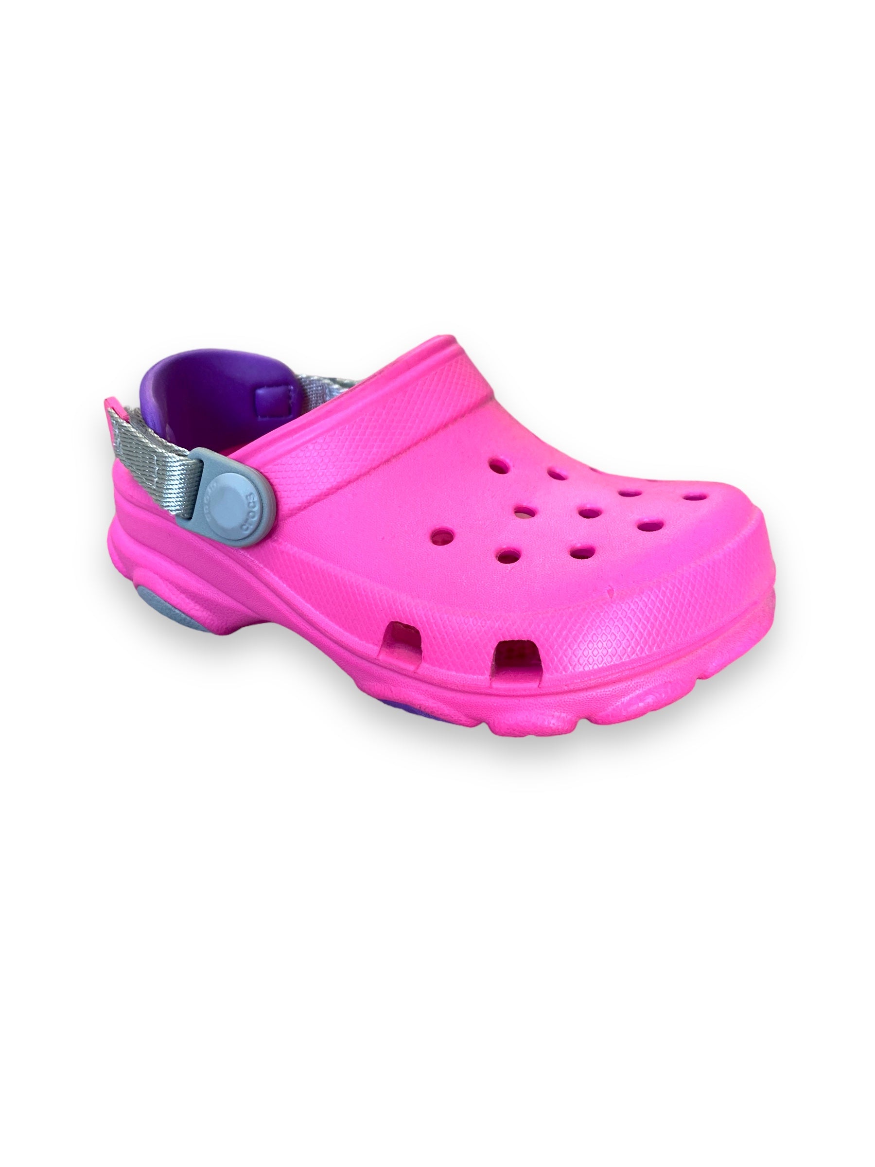 Crocs - Girls pink/purple croc with Velcro strap.