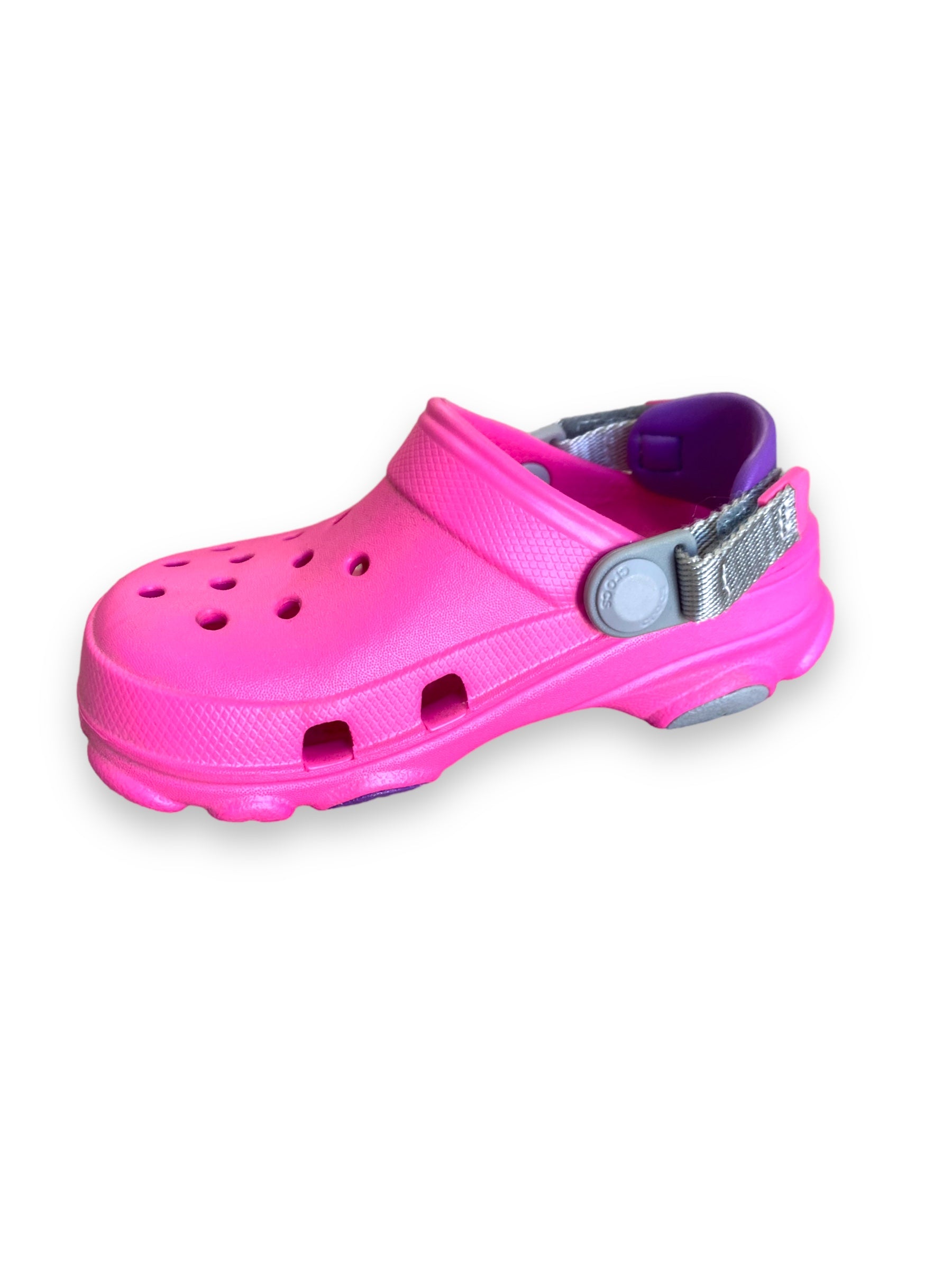 Crocs - Girls pink/purple croc with Velcro strap.