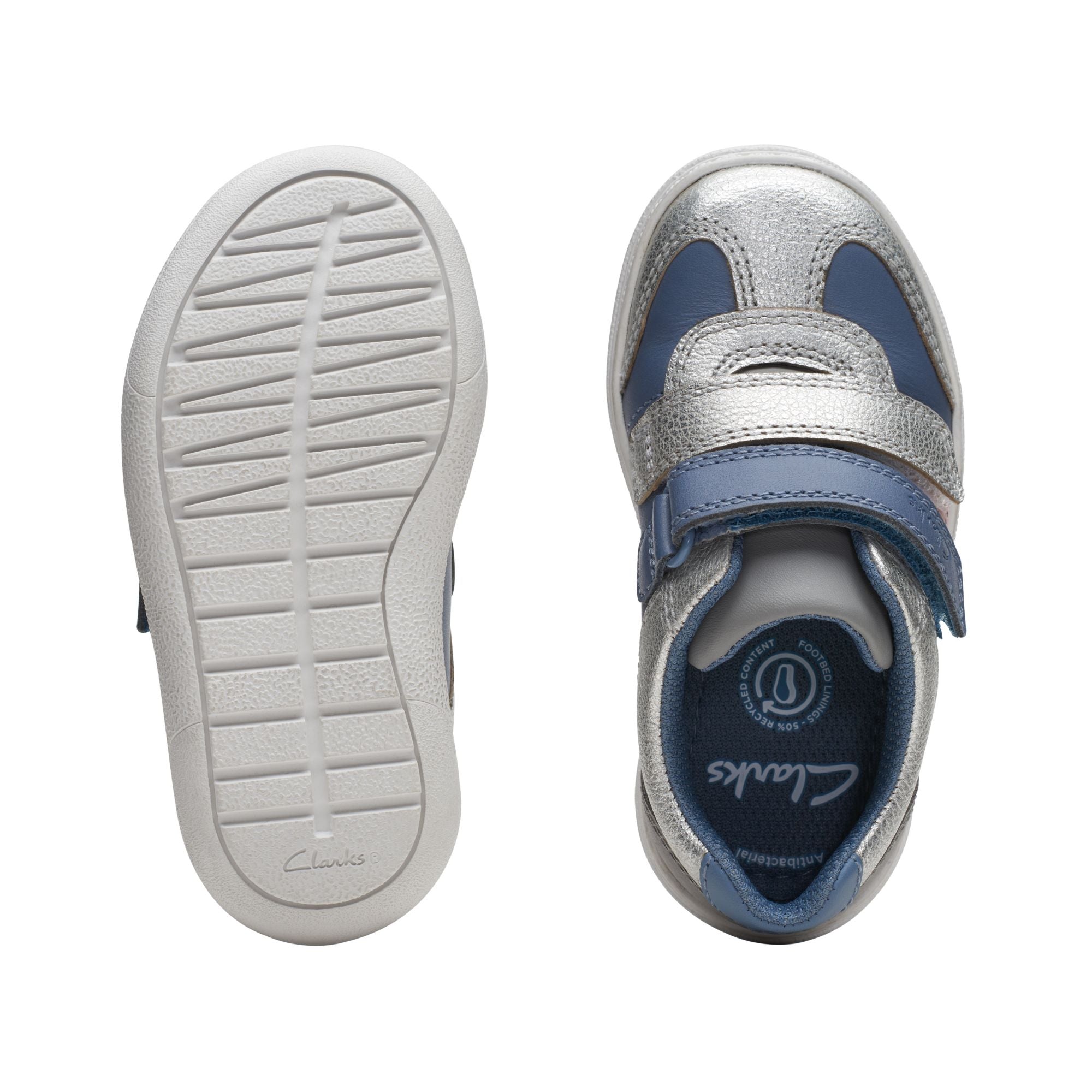 Clarks - Girls denim blue/silver shoe - Flash Web T