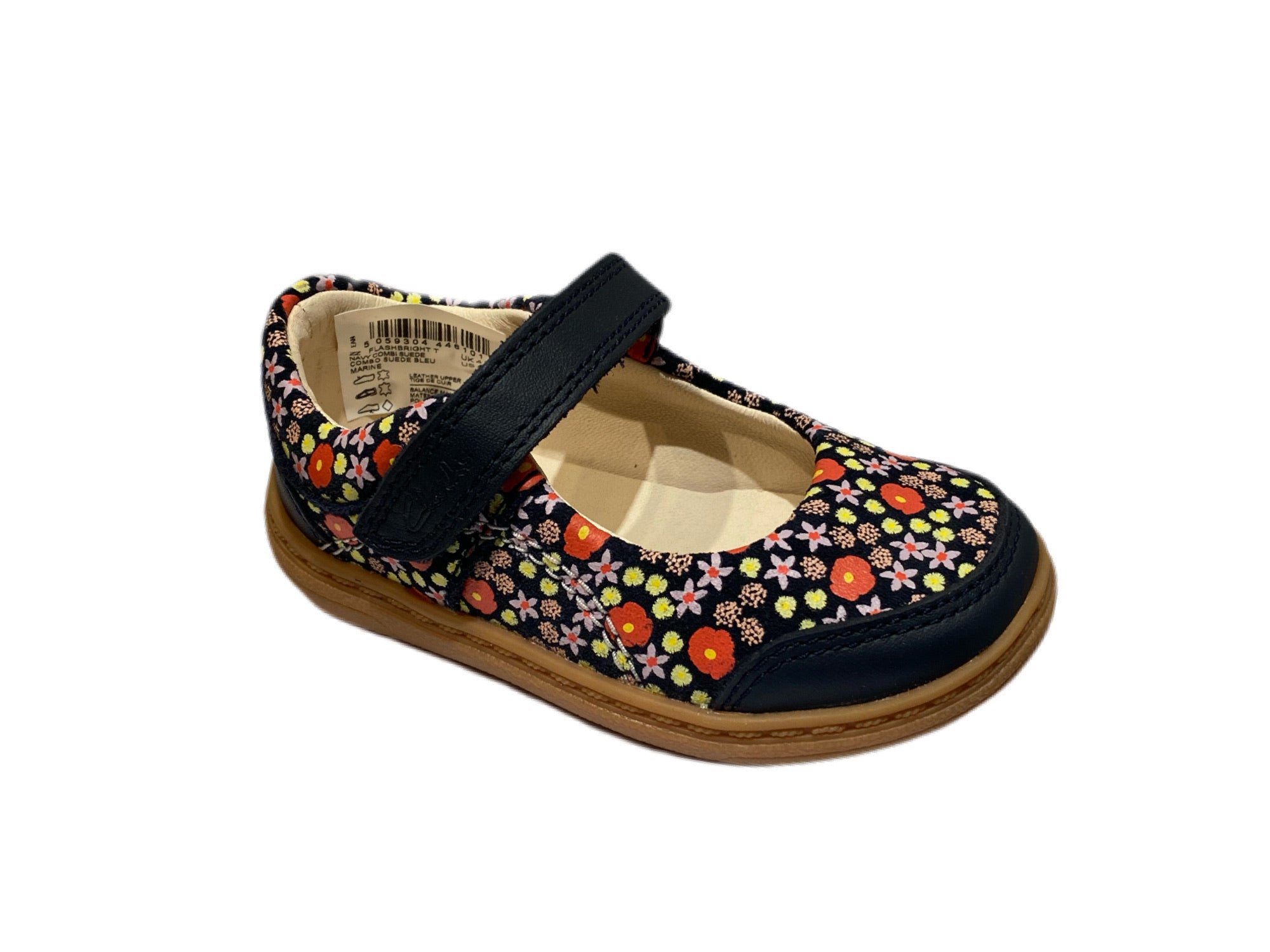 Clarks - Girls Navy Flloral Suede Shoe - Flash Bright