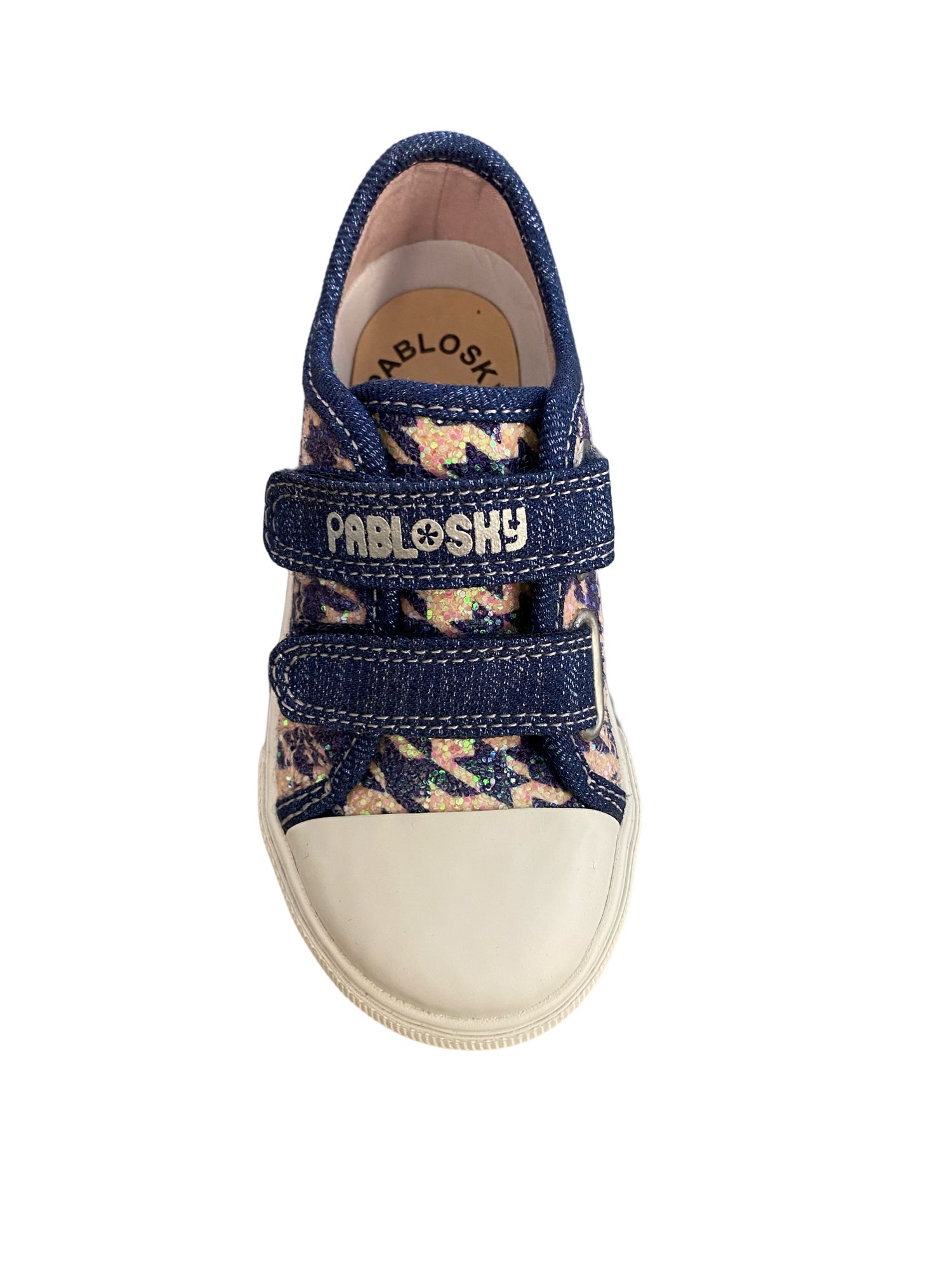 Pablosky - Girls Navy & Pink Glitter Velcro Canvas Shoe