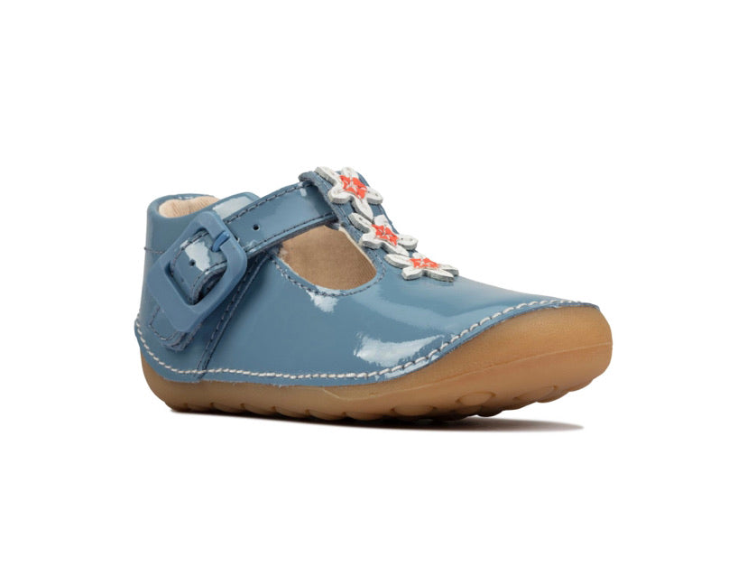 Clarks - Girls Mid Blue Patent Pre-Walker - Tiny Flower T