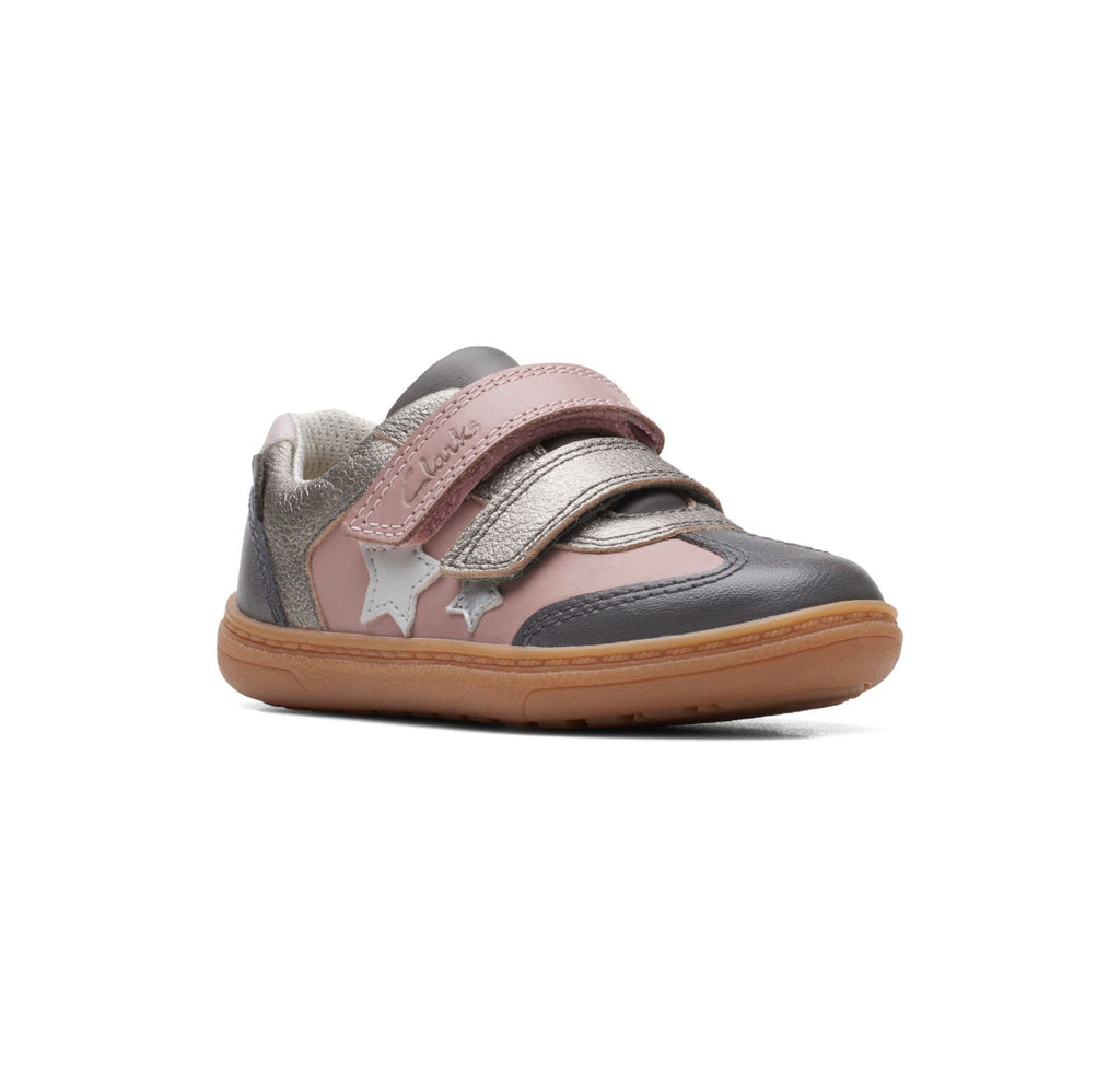 Clarks - Girls pink combi star shoe - Flash Print T