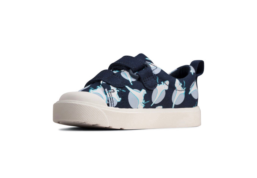 Clarks - Boys Navy Dino Canvas Shoe - City Bright T