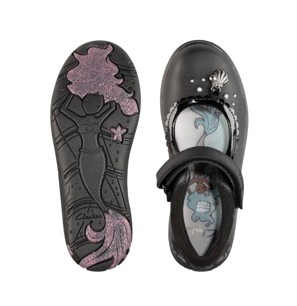 Clarks - Girls black leather shoe - sea shimmer k