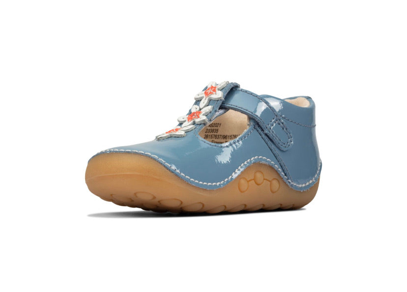 Clarks - Girls Mid Blue Patent Pre-Walker - Tiny Flower T