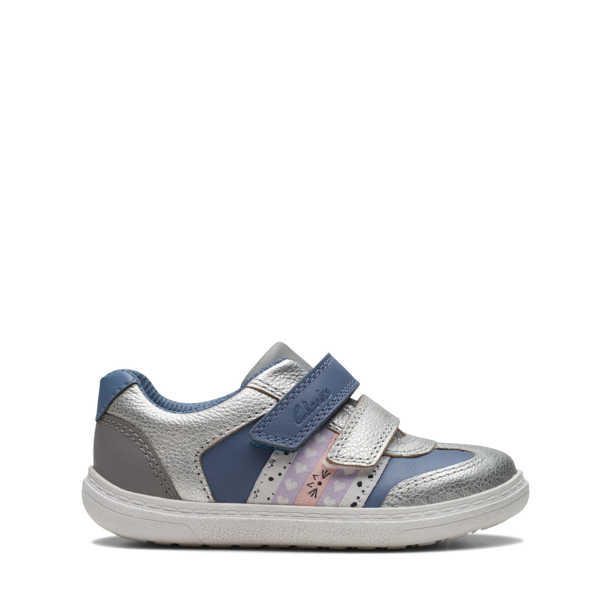 Clarks - Girls denim blue/silver shoe - Flash Web T