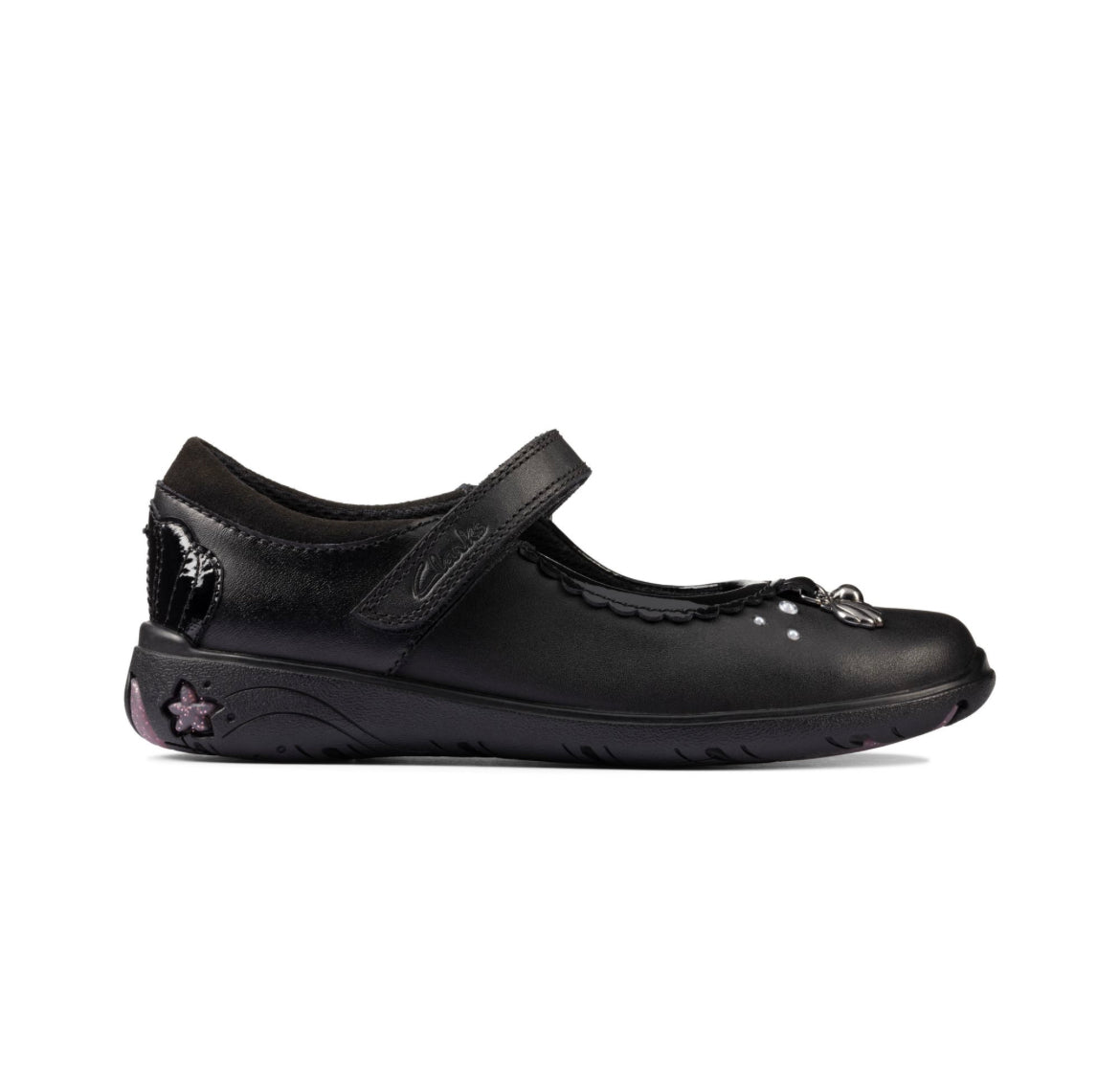 Clarks - Girls black leather shoe - sea shimmer k