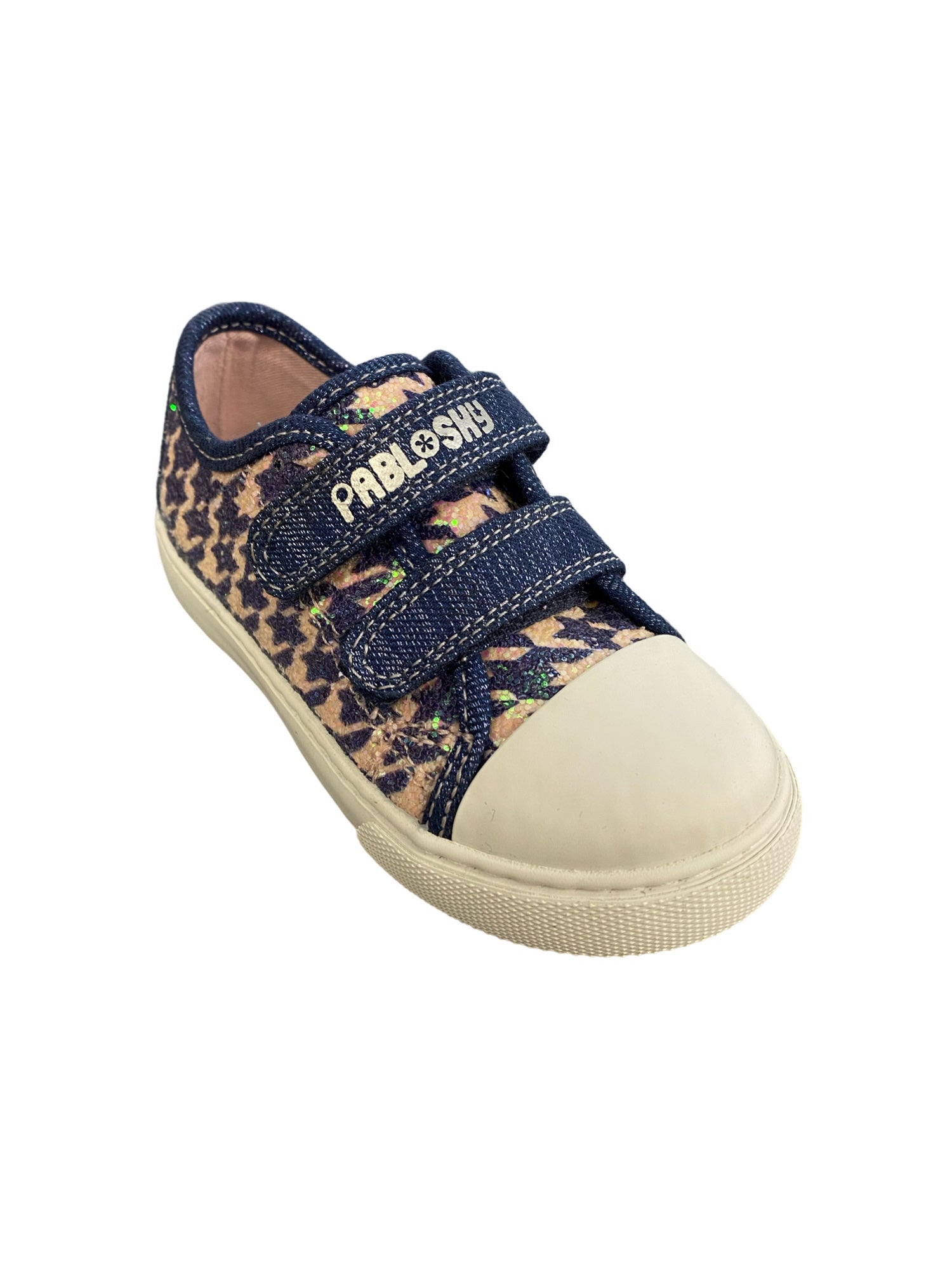Pablosky - Girls Navy & Pink Glitter Velcro Canvas Shoe
