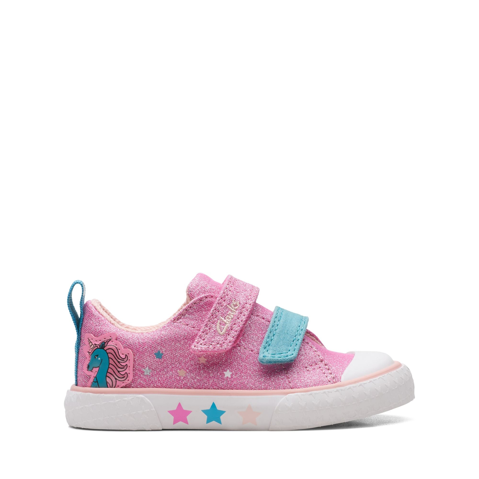Clarks - Girls pink unicorn canvas shoe - Foxing Play